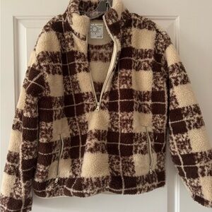 Aerie Brown and Cream Checkered Sweater